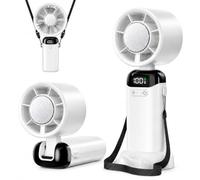 Jsdoin Petit Mini Ventilateur Portable, Mini Ventilateur à main usb Portatif Portable Rechargeable avec 5 vitesses écran LED pour la maison, bureau, chambre à coucher, voyages en plein air (Blanc)