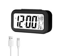 Jsdoin Réveil Numérique, Alarm Réveil LED avec Température, Fonction Snooze, 12/24H Conversión, du Calendrier, pour Chambre à Coucher, Bureau, Cuisine(Rechargeable,Noir)