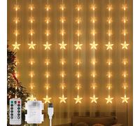 Jsdoin Rideau de Lumières Étoilées pour Fenêtre, 64 Étoiles, 128 LED, 3 m x 1,5 m, Câble USB de 1,5 m, Rideau d'Étoiles Connectable avec 8 Modes, Éclairage de Fenêtre Télécommandé, Éclairage de Noël