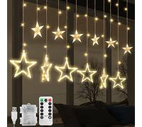 Jsdoin Rideau Lumineux Étoile, 12 Étoiles 138 LED Guirlande Lumineuse de Fenêtre avec 8 Modes Clignotant Décoration pour Noël, Mariage, Fête, Maison, Chambre (A - (Blanc Chaud))