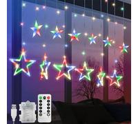 Jsdoin Rideau Lumineux Étoile, 12 Étoiles 138 LED Guirlande Lumineuse de Fenêtre avec 8 Modes Clignotant Décoration pour Noël, Mariage, Fête, Maison, Chambre (A - Multicolore)