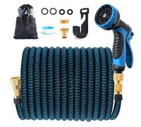 Jsdoin Tuyau Arrosage Extensible 15m - Tuyau D'arrosage avec Pistolet Multifonction 10 Jet, Tuyaux D'arrosage Adaptateurs 1/2" et 3/4" pour Jardinage, Irrigation, Nettoyage et Lavage de Voiture