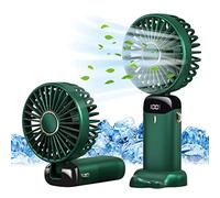 Jsdoin Ventilateur portable rechargeable par USB avec 5 vitesses, mini ventilateur de bureau pliable avec écran LED pour la maison, le bureau, la chambre à coucher, les voyages en plein air (vert)
