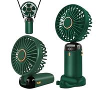 Jsdoin Ventilateur portable rechargeable par USB avec 5 vitesses, mini ventilateur de bureau pliable avec écran LED pour la maison, le bureau, la chambre à coucher, les voyages en plein air (Vert)