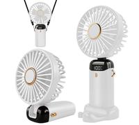 Jsdoin Ventilateur portable rechargeable par USB avec 5 vitesses, mini ventilateur de bureau pliable avec écran LED pour la maison, le bureau, la chambre à coucher, les voyages en plein air (Blanc)