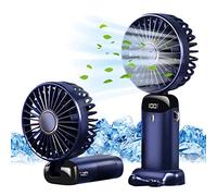 Jsdoin Mini Ventilateur à Main USB Portatif Portable Ventilateur De Bureau, Petit Ventilateur de Poche 5 Vitesses avec Base, Ventilateur de Bureau Pliable pour Bureau, Extérieur(Bleu foncé)