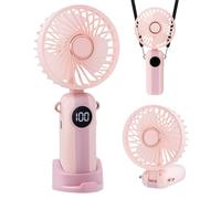 Jsdoin Ventilateur portatif, mini-ventilateur portable avec écran LED, paramètres à 5 vitesses et ventilateurs accrochés au cou rechargeables pour le bureau à domicile de voyage (Rose)