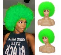 JSDshine Perruques afro vertes pour femme - Perruque synthétique douce des années 70 avec frange - Aspect naturel - Courte, bouffante afro - Grande taille pour un usage quotidien et une fête