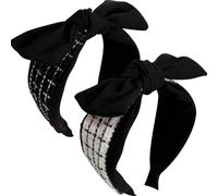 Jseng Lot de 2 bandeaux noués pour femme, bandeaux à nœud, jolis bandeaux à oreilles de lapin, blanc, noir