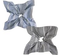 Jseng Lot de 2 chouchous carrés - Motif écossais classique collégial - Élastiques pour cheveux - Pour femme - Bleu et noir