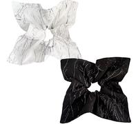 Jseng Lot de 2 chouchous carrés - Texture noire personnelle - Élastiques à cheveux pour femme - Noir et blanc