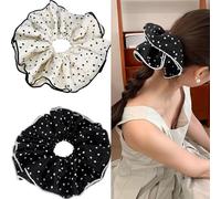 Jseng Lot de 2 chouchous extra larges pour cheveux, élastiques à pois, beige et noir