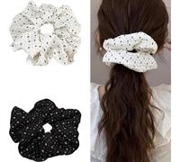 Jseng Lot de 2 grands chouchous pour cheveux, élastiques à pois, beige et noir