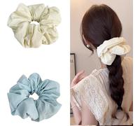 Jseng Lot de 2 grands chouchous pour cheveux, jolis élastiques à cheveux duveteux, jaunâtre, noir