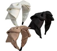 Jseng Lot de 3 bandeaux noués pour femme, bandanas en satin, bandeaux mignons avec oreilles de lapin, beige, kaki, noir