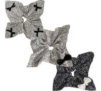 Jseng Lot de 3 chouchous carrés - Motif floral noir simple - Élastiques pour cheveux - Pour femme - Pastoral noir et blanc