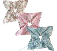 Jseng Lot de 3 chouchous carrés - Motif floral pastoral romantique - Élastiques pour cheveux - Pour femme - Beige doux, marron, noir