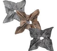 Jseng Lot de 3 chouchous carrés - Motif léopard sauvage à pois - Élastiques pour cheveux - Pour femme - Blanc, marron, noir
