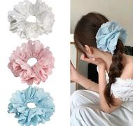 Jseng Lot de 3 chouchous en dentelle pour cheveux, coréen double couche, blanc, rose, bleu