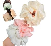 Jseng Lot de 3 chouchous en satin de soie pour cheveux, grands élastiques à cheveux, beige, rose et vert pastel