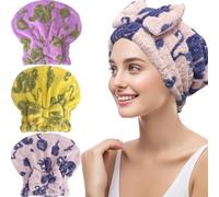 Jseng Lot de 3 serviettes à cheveux en microfibre pour femme - Séchage rapide, super absorbantes, avec nœud, serviette pour cheveux bouclés longs et mouillés