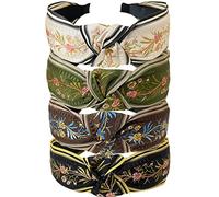 Jseng Lot de 4 bandeaux tressés vintage faits à la main en tissu brodé avec nœud croisé élastique pour femmes et filles