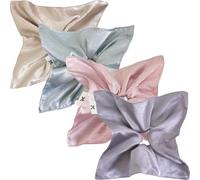 Jseng Lot de 4 chouchous carrés en satin doux et brillant - Élastiques pour cheveux - Pour femme - Beige, bleu, rose, lavande