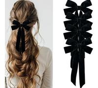 Jseng Lot de 4 nœuds à cheveux en velours pour femme, pinces à cheveux en velours noir, nœuds en ruban français pour pinces à cheveux en métal