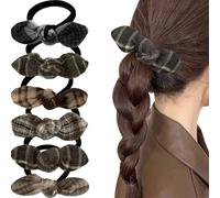 Jseng Lot de 6 chouchous noués avec nœud papillon vintage en tissu écossais pour femme, sans dommage, élastiques pour queue de cheval