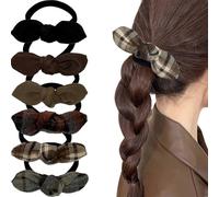 Jseng Lot de 6 chouchous noués avec nœud papillon vintage en tissu écossais pour femme, sans dommage, élastiques pour queue de cheval