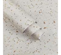 JSEVEM Papier peint autocollant en marbre extra large et épais, motif terrazzo, imperméable, brillant, texturé, multicolore (vert/marron/beige), autocollant pour meubles, carrelage mural 40 cm x 3 m