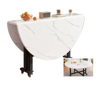 JSFYJZYZ Tables Pliantes Portables, Table Cuisine Pliante à roulettes Table Pliante Bois Table Cuisine Petit Espace Console Demi Lune(White,100x75cm/39x29in)