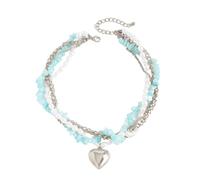 JSGHGDF Bijoux en perles synthétiques avec pendentif en forme de cœur en cristaux bleus pour un usage quotidien et des occasions spéciales Collier de perles bleues, One Size, Comme décrit, Comme