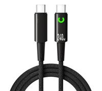 JSGHGDF Câble tressé de type C de 240 W avec coupure de, Black 2M | Lueur de fenêtre LED, construction de connecteurs renforcés, essentiel pour le bureau à domicile
