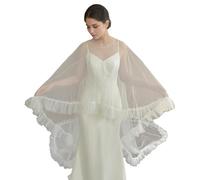 JSGHGDF Capes de mariage romantiques à volants long train transparent tulle châle de mariée voile pour mariée cérémonie extérieure photographie porter châle de mariage, crème, taille unique