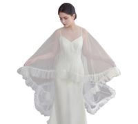 JSGHGDF Capes de mariage romantiques à volants long train transparent tulle châle de mariée voile pour mariée cérémonie extérieure photographie porter châle de mariage, blanc, taille unique