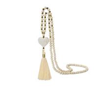 JSGHGDF Collier à franges fluides avec fausse pierre turquoise bleue et perles en bois blanches - Collier de perles d'inspiration non conformiste, One Size, Comme décrit, Comme décrit.