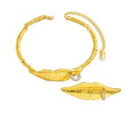 JSGHGDF Collier moderne avec pendentif en forme de lèvre avec anneaux assortis en cristal étincelant - Ensemble de bijoux en alliage robuste pour offrir à une fête