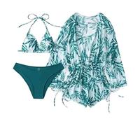 JSGHGDF Ensemble de maillot de bain imprimé floral séparé haut bas maillot de bain trois pièces design pour plage et piscine amusement imprimé maillot de bain caché