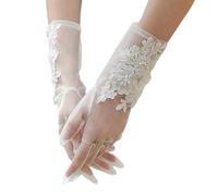 JSGHGDF Gants de mariée en maille avec accents en dentelle pour cérémonie, photographie, accessoires de main de mariée, gants de mariée pour mariages, Laiteux, taille unique
