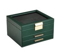 JSGHGDF Organiseur de bijoux à trois couches avec fenêtre supérieure transparente en cuir PU et doublure en flanelle pour rangement de collier