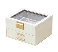 JSGHGDF Organiseur de bijoux à trois couches avec fenêtre supérieure transparente en cuir PU et doublure en flanelle pour rangement de collier