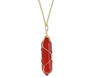 JSGHGDF Pendentif en agate en cristal - Cadeau de Saint-Valentin - Décoration de bijoux - Collier en cornaline - Prismes hexagonaux pour ami - Collier de cornaline en agate - Pierres précieuses