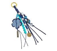 JSGHGDF Porte-clés en corde tressée avec breloque en forme de fleur et perles - Pendentif décoratif pour sac à dos, sac à main, clés de voiture, pour homme et femme, bleu