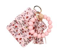 JSGHGDF Porte-clés portefeuille avec dragonne, petit porte-cartes de crédit, chaîne, bracelet, pompons, perles, anneaux pour femme, a