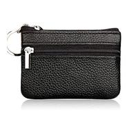 JSGHGDF Porte-monnaie à fermeture éclair en cuir véritable pour cartes bancaires et cartes bancaires - Organisateur de papier pour festival, anniversaire, accessoires de téléphone portable, Noir