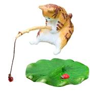 JSGHGDF Résines Aquariums Aménagement Paysager Ornements De Pêche Chats Et Coccinelles Sculpture des Feuilles pour Les Décors De Bureau À La Maison Et Les Cadeaux