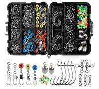 Jshanmei Coffret de pêche comprenant 160 accessoires de pêche : hameçons jigs, plombs poire, différents émerillons à agrafes, perles à agrafes, perles de pêche