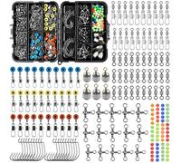 Jshanmei Coffret de pêche comprenant 160 accessoires de pêche : hameçons jigs, plombs poire, différents émerillons à agrafes, perles à agrafes, perles de pêche