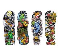JSHEN 4 Feuilles Tatouages Temporaires 3D Horloge Tête De Mort À Bras Complet 17x48cm Autocollants De Tatouage Temporaire Réalistes Hommes Femmes Garçon Fille Tatouage Pour Les Cadeaux De Fête D'Anniv